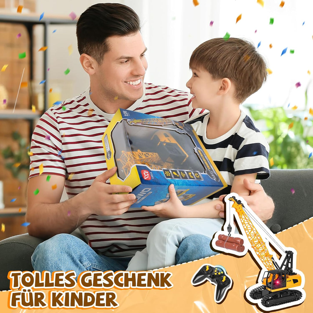 Kran Spielzeug, Ferngesteuerter Spielzeugkran mit 12 Kanälen, 2,4G RC Kran mit Lichtern und Geräusch