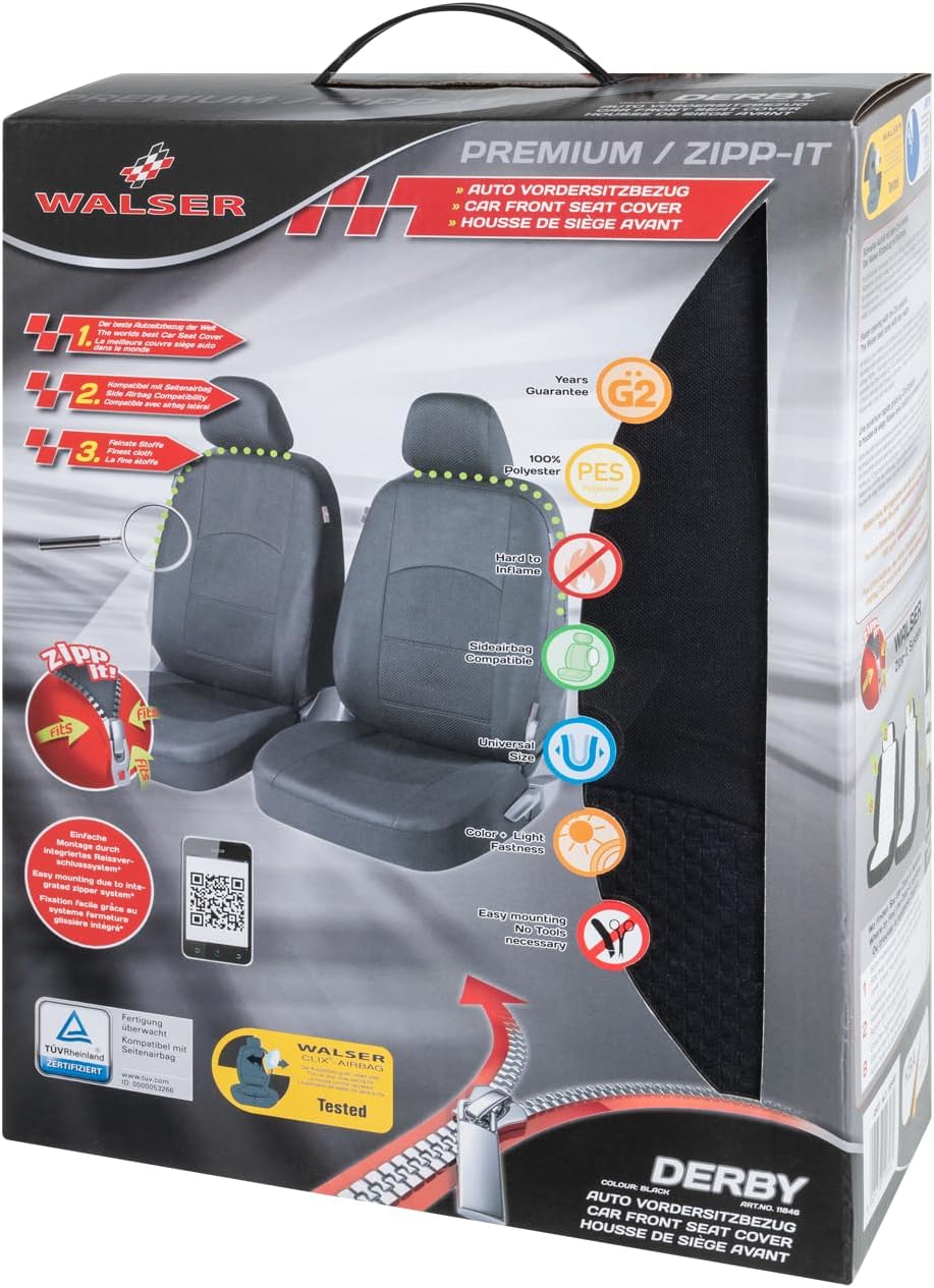 Walser Auto-Sitzbezug 2 Vordersitzbezüge Derby mit Reissverschluss, Zipp-IT Premium Auto-Schonbezüge