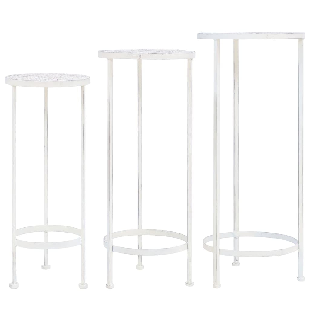 vidaXL 3X Blumenständer Vintage Antik Metall Weiss Blumenhocker Pflanzenständer