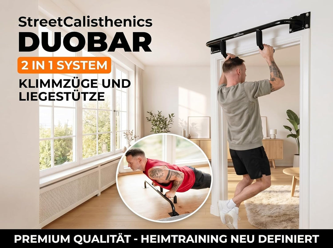 DuoBar Klimmzugstange [Wandmontage Abnehmbar] Calisthenics Equipment Homegym für Zuhause Pull Up Bar
