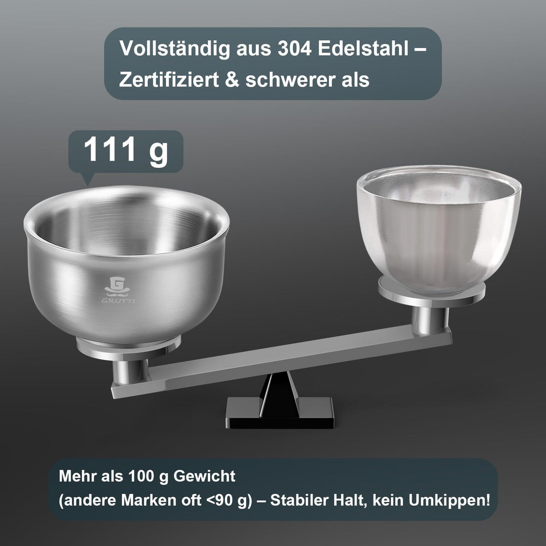 GRUTTI Premium Rasierschale 11.5cm - 3-Schicht Edelstahl mit 6cm Tiefe für Warmen Schaum &amp; Kein Über
