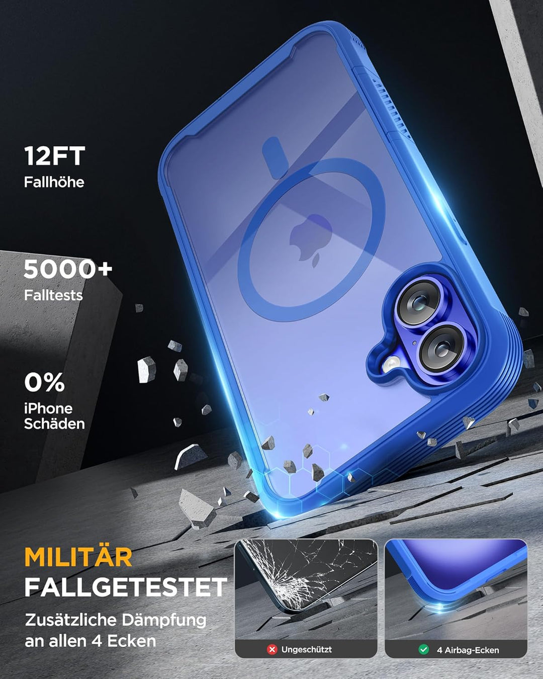 Miracase 360 Grad für iPhone 16 Hülle mit Magsafe, Eingebaut Glas Schutzfolie, Komplettschutz HandyH