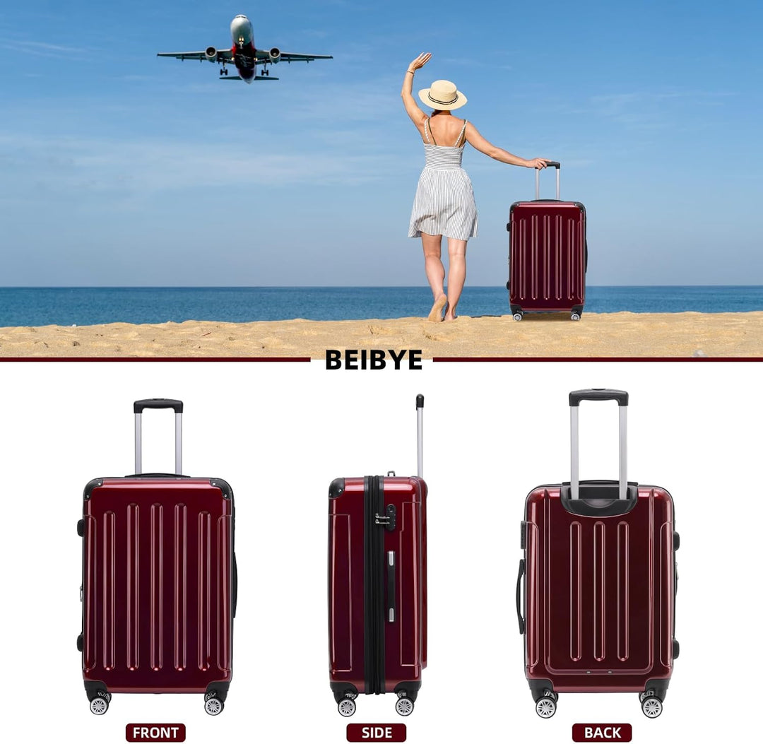 BEIBYE Zwillingsrollen 2048 Hartschale Trolley Koffer Reisekoffer Taschen Gepäck in M-L-XL-Set (Rot,