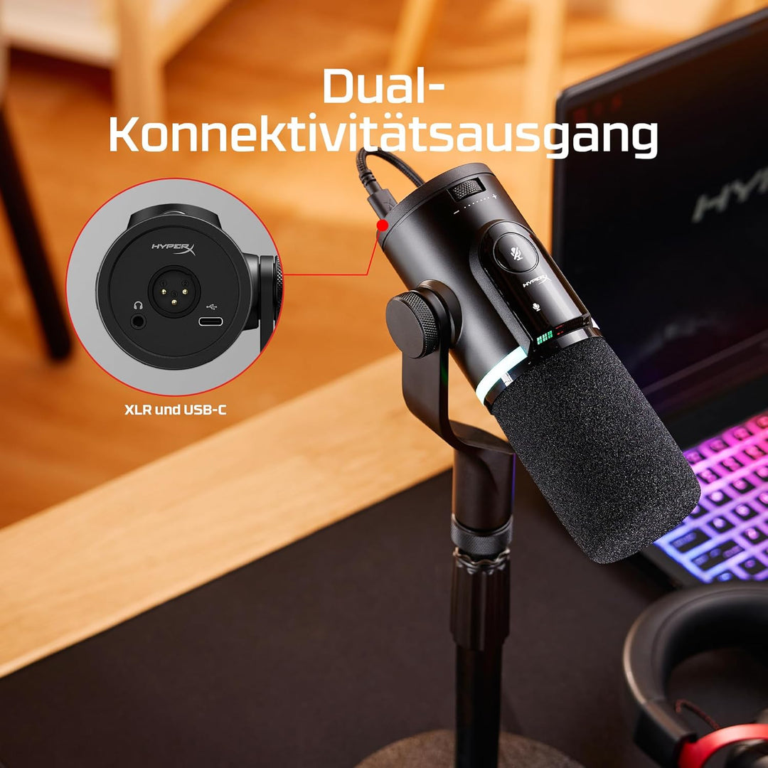 HyperX FlipCast Dynamisches USB/XLR-Mikrofon – Profi-Streaming & Podcast-Mikrofon mit Rauschunterdrü