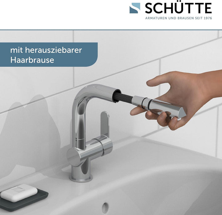 SCHÜTTE 79710 LONDON Wasserhahn fürs Bad, Waschtischarmatur mit herausziehbarer Brause, Haarbrause,