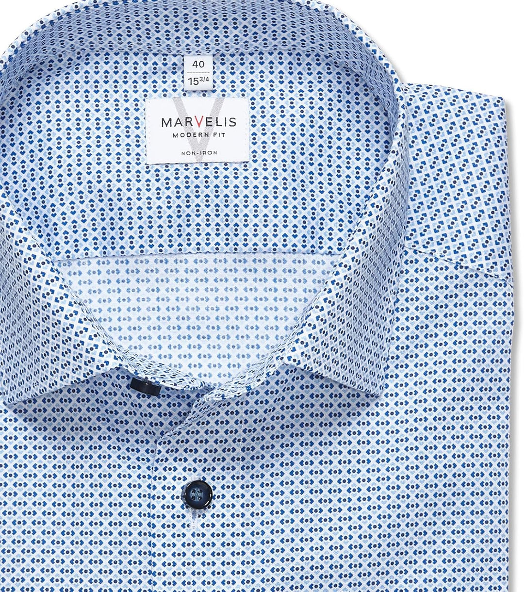 Marvelis Herren Businesshemd Langarm 723014,Rotationsdruck,Modern Fit,New Kent 39 Bleu 11, 39 Bleu 1