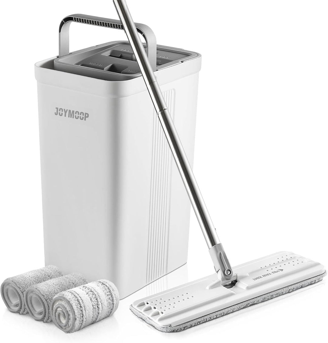 JOYMOOP Wischmopp und Eimer mit Auswringer-Set, flacher Bodenwischer und Eimer, Wischmopp für Bodenr