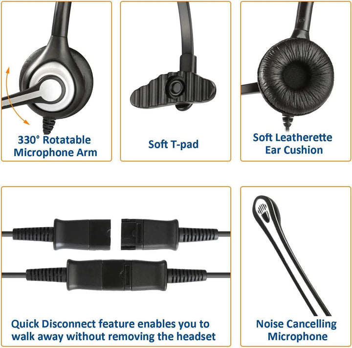 2,5mm Schnurlos Telefon Headset Mono mit Noise Cancelling Mikrofon, Quick Disconnect, WANTEK Festnet