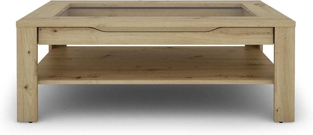 byLIVING Couchtisch RALPH/moderner Sofatisch mit Glaseinlage und grosszügiger Schublade in Eiche-Opt