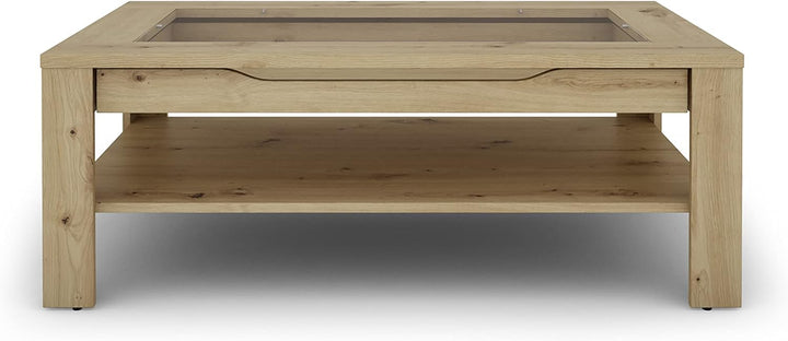 byLIVING Couchtisch RALPH/moderner Sofatisch mit Glaseinlage und grosszügiger Schublade in Eiche-Opt