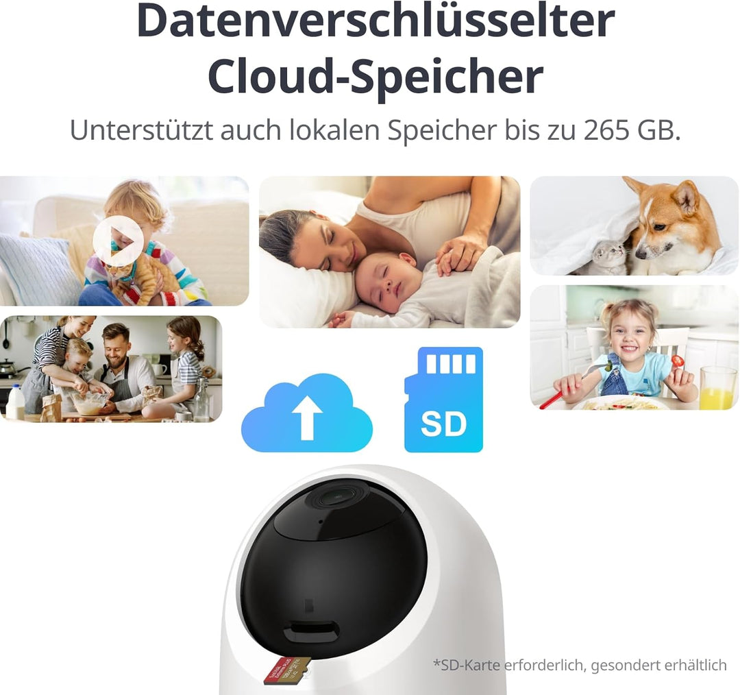 SwitchBot 2K Überwachungskamera innen, WLAN Kamera Überwachung innen mit 360°/115° Sichtfeldabdeckun