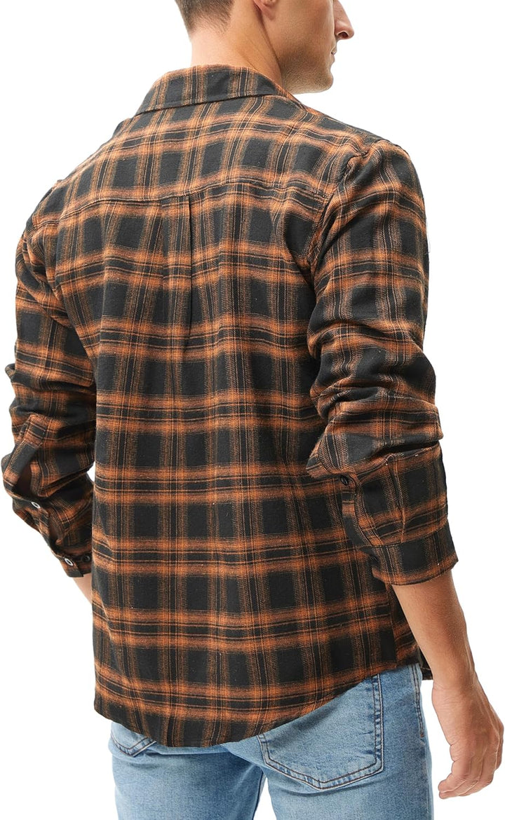 Yukiuiny Herren Holzfällerhemd 100% Baumwolle Langarm Kariertes Hemd Casual Button Down Flanell Frei
