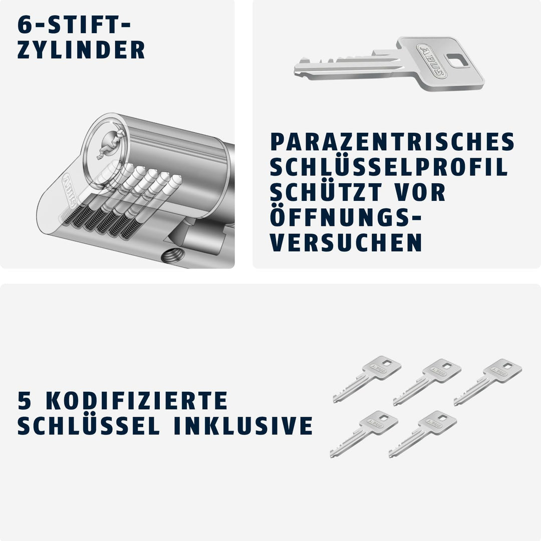 ABUS Profilzylinder E30NP 30/65 inklusive 5 Schlüssel, 18291, 30/65