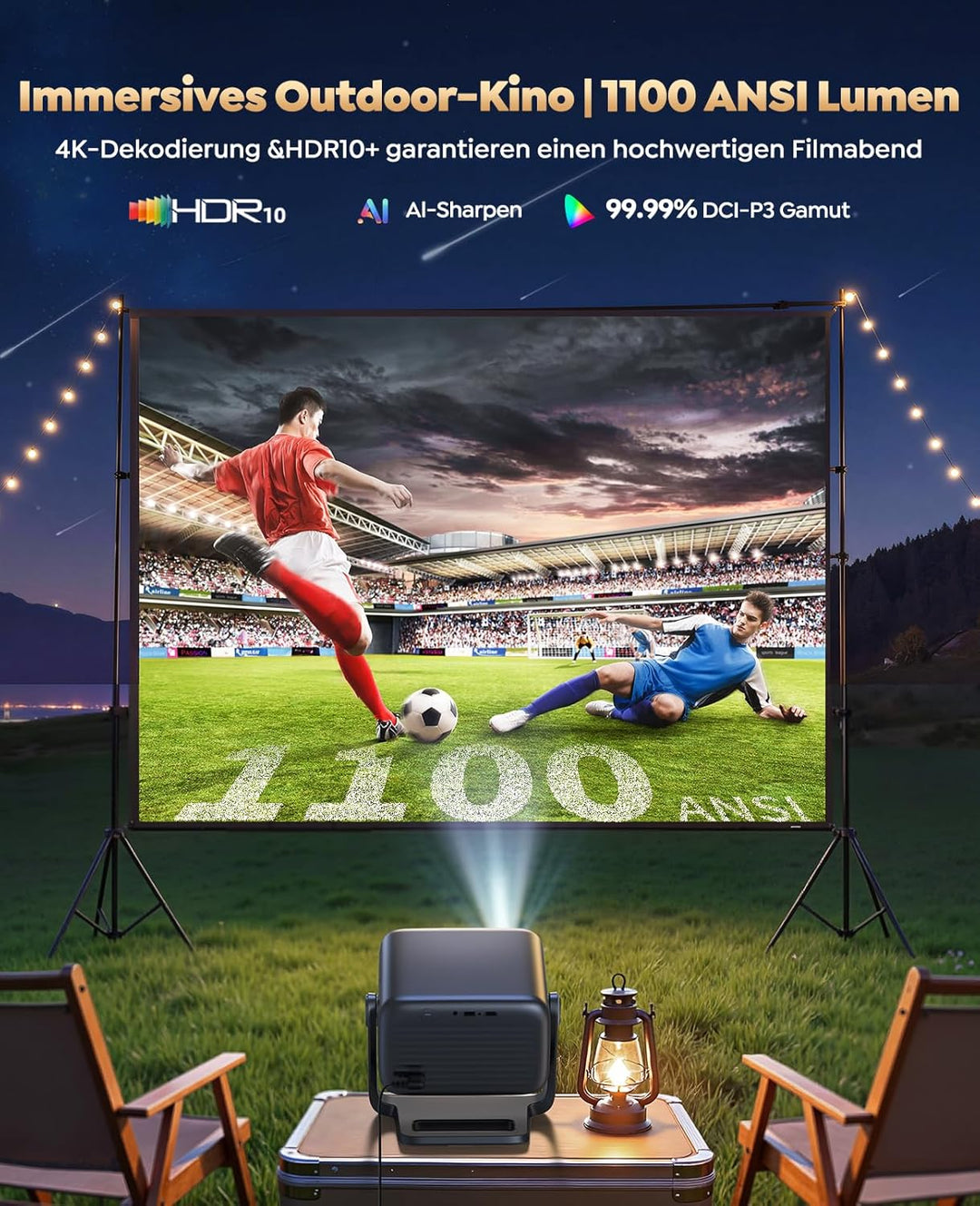 Smart Beamer【Google TV & 30W Lautsprecher】Beamer 4K Heimkino Unterstützt Autofokus/6D Trapezkorrektu