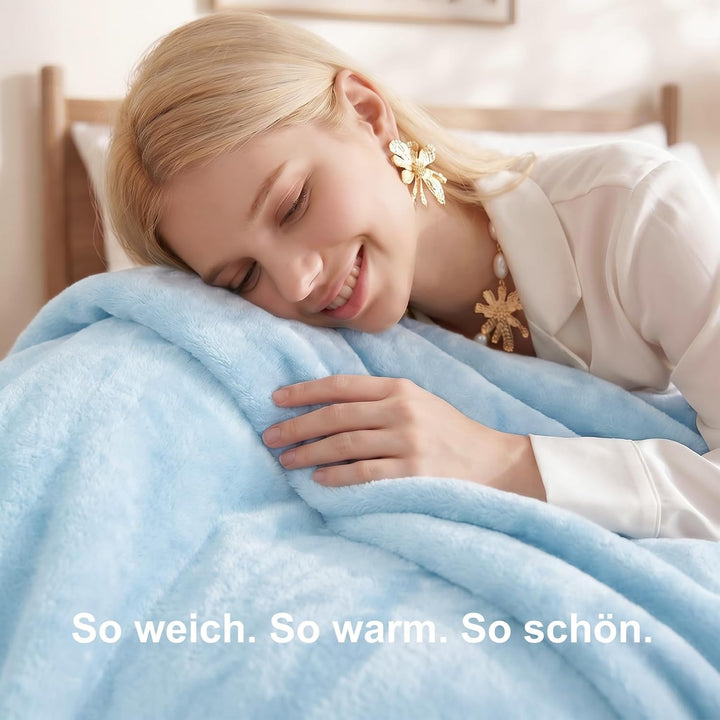 WAVVE Kuscheldecke Flauschig Decke Fleecedecke - Sofadecke Hellblau 220x240 cm Wohndecke Sommer Couc