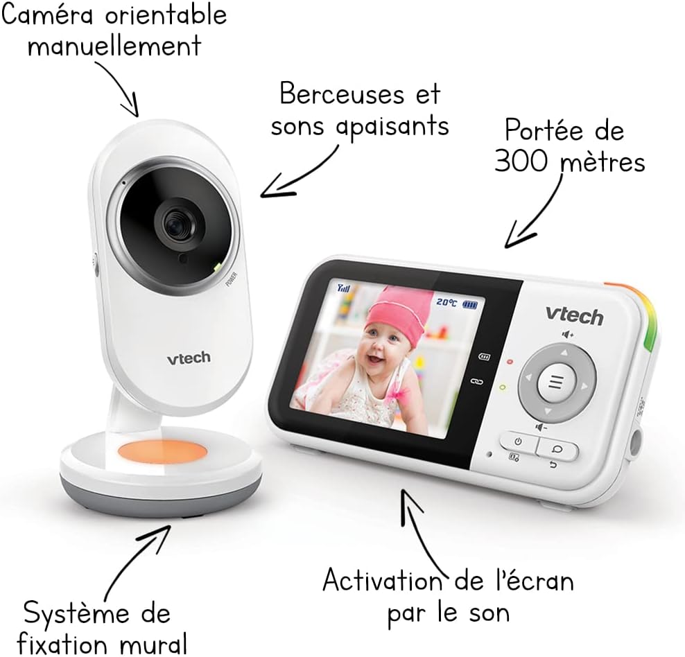 VTech - BM3254 – Babyphone Video Clear Plus – Nachtlicht und Wiegenlied – Display 2,8 Zoll – Babypho