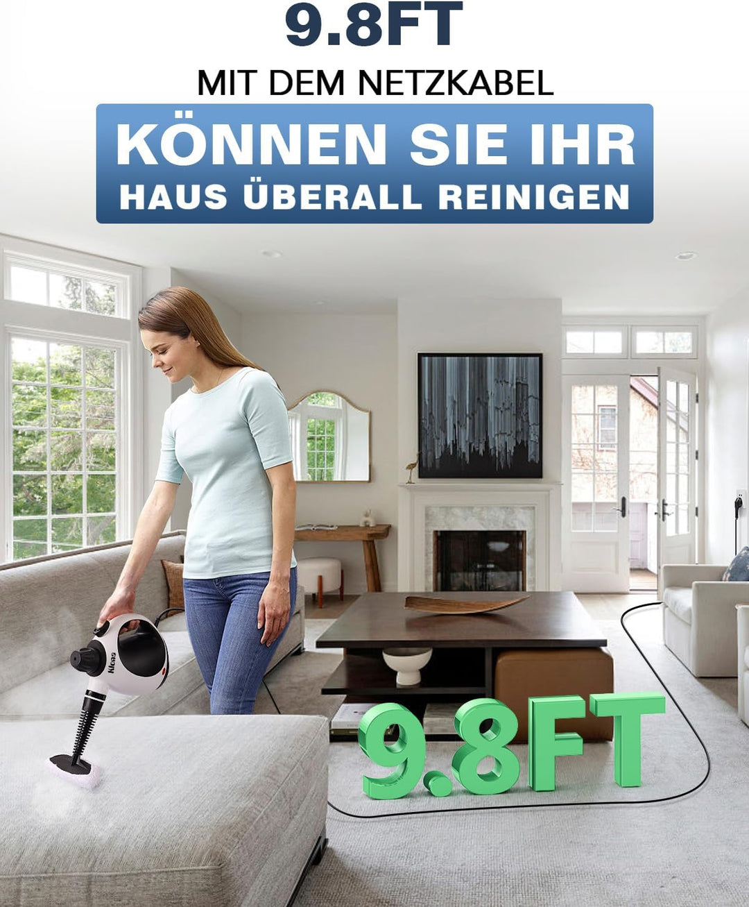 KLONA Handdampfreiniger, Dampfreiniger für Zuhause, Mehrzweck-Dampfreiniger mit 10 Zubehörteilen für