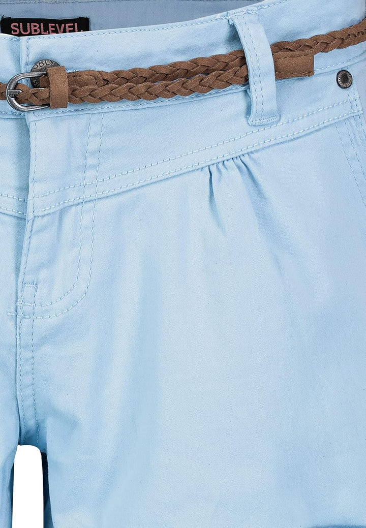 Sublevel Damen Kurze Hose Stretch-Shorts mit Flecht-Gürtel M Light-blue, M Light-blue