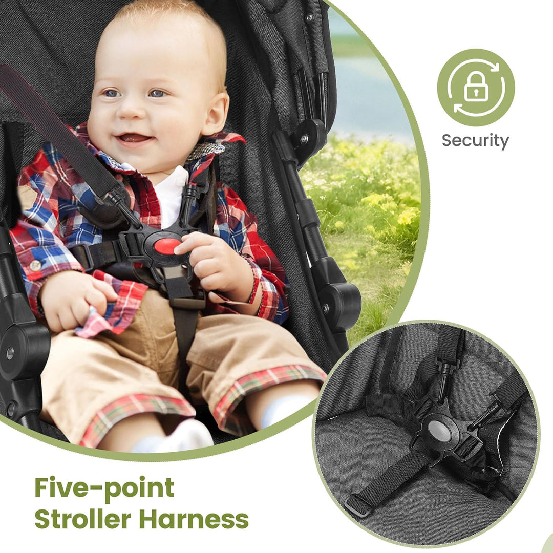 Einhändig klappbarer, leichter Kinderwagen, grosser Aufbewahrungskorb, Verdeck, Getränkehalter, komp