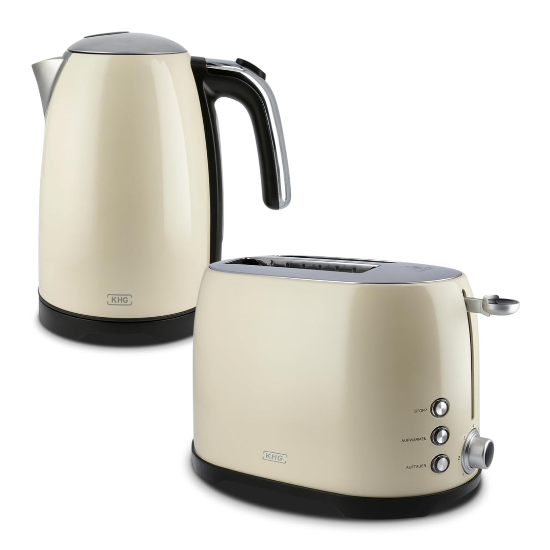 KHG Frühstücksset Wasserkocher &amp; Toaster Creme Beige Retro Vintage, Kapazität 1,7 Liter &amp; 2 Toastsch