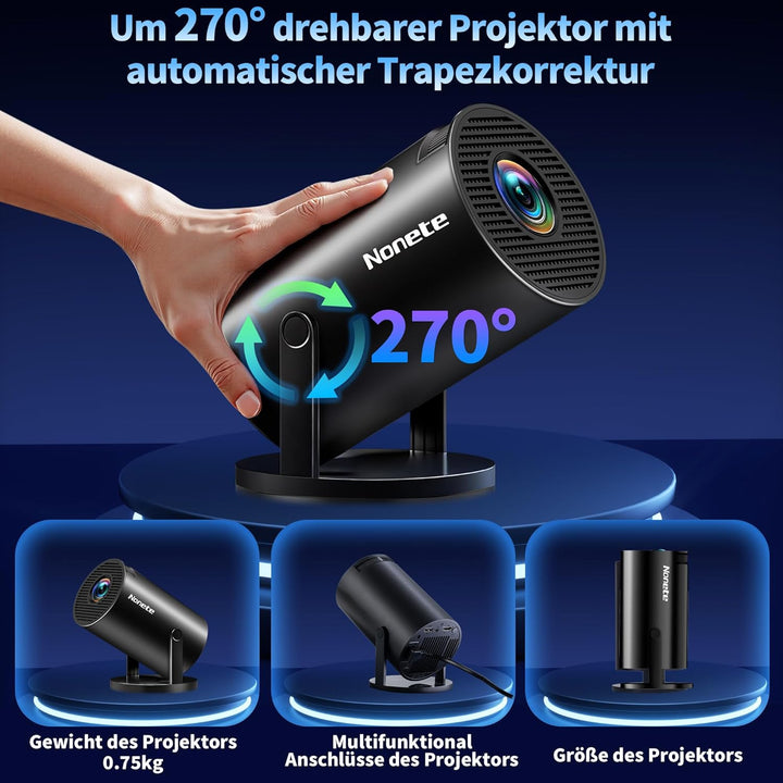 Beamer 4K Projektor Full HD 1080P【2026 Modell】 Mini Beamer mit WiFi 6 und Bluetooth 5.2, Android Tra