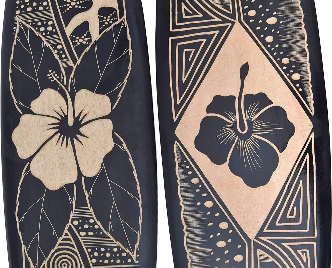 Interlifestyle 2 Tiki Deko Surfboards aus Hart Holz 100cm mit Hibiskus Motiv Surfboard Surfbrett Haw