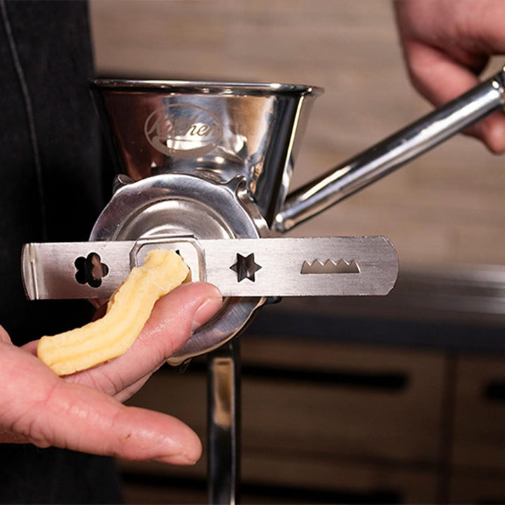 Kitchen Professionals Handfleischwolf aus hochwertigem Edelstahl mit 4 Lochscheiben, Spritzgebäckvor