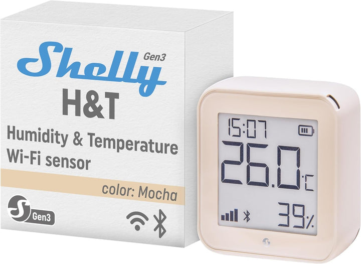 Shelly H&T Gen 3 Mocha | 2er Pack |Wi-Fi und Bluetooth Temperatur&Luftfeuchtigkeitssensor | Hausauto