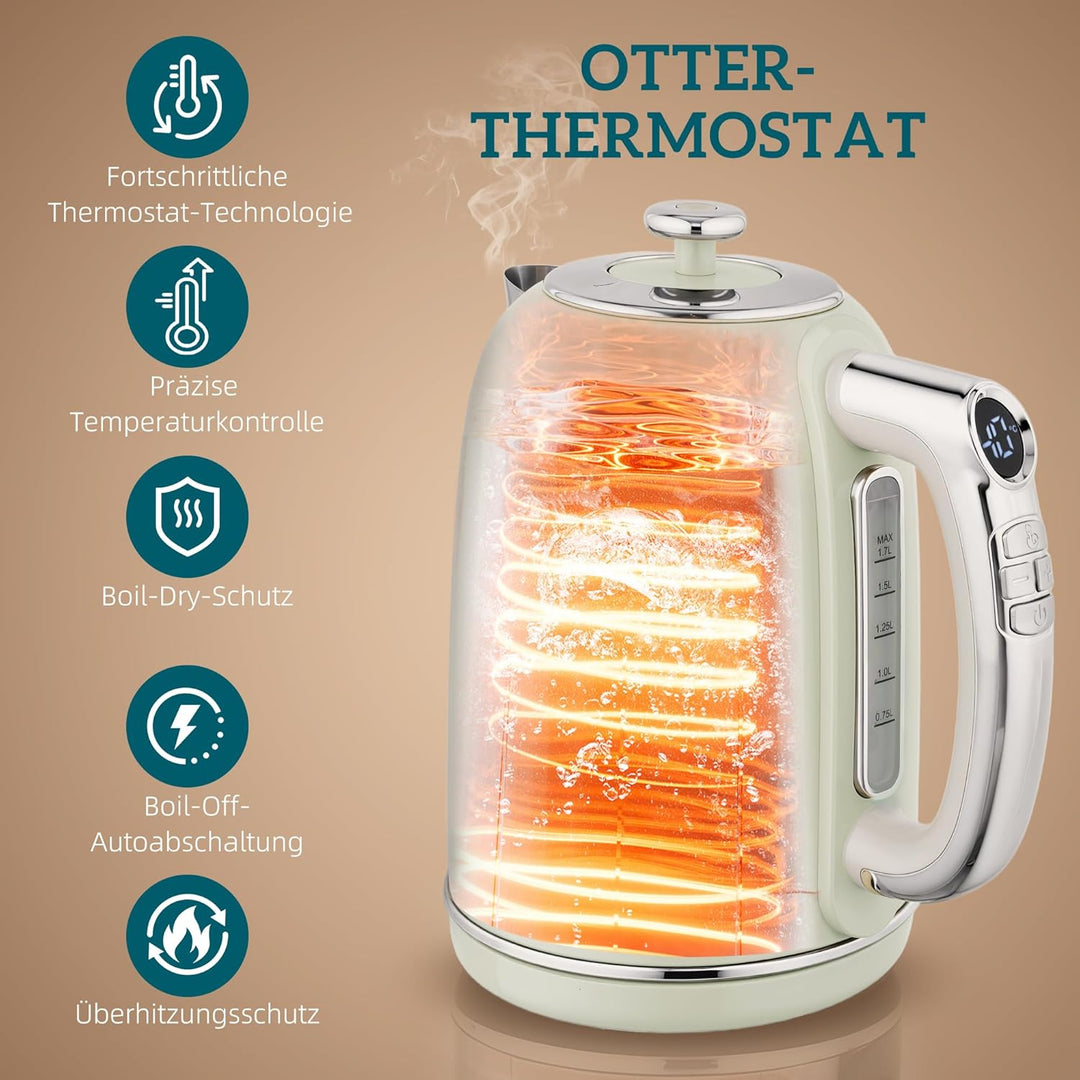 HOMCOM Wasserkocher Toaster Set 1,7L 2200W Edelstahl Wasserkocher mit 40°-100°C Warmhaltefunktion Me