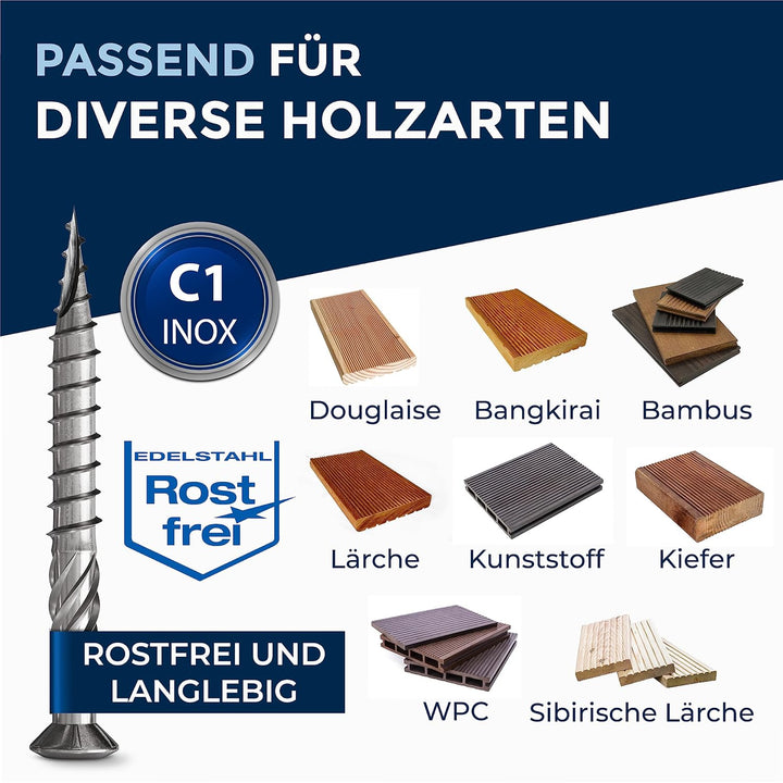 800 Stück Terrassenschrauben 5 x 50 mm lang | PERFEKT für 20 mm Terrassendielen | rostfreier gehärte