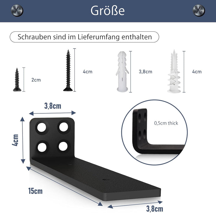 MLOQI 6 stück Regalhalterung Schwarz Regalwinkel Schwerlast, Regalwinkel Schwarz Metall, Wandhalteru