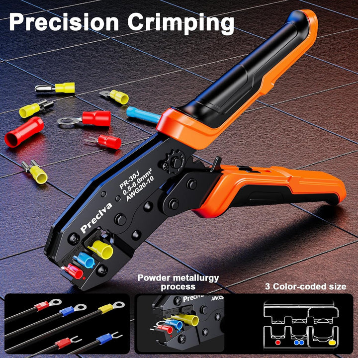 Preciva Crimpzange Set mit Abisolierzange Presszange für isolierte Kabelschuhe 0,5 bis 6 mm² 3 farbc