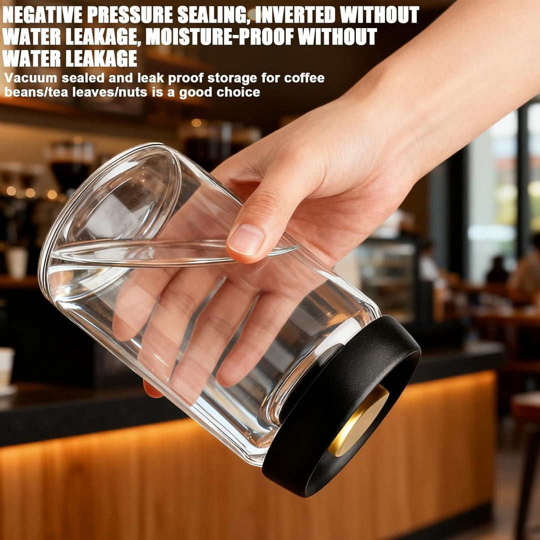 2 Stück Kaffee Vakuumbehälter aus Glas 1.8L: Transparent Kaffeebehälter Luftdicht mit Schwarzem Deck