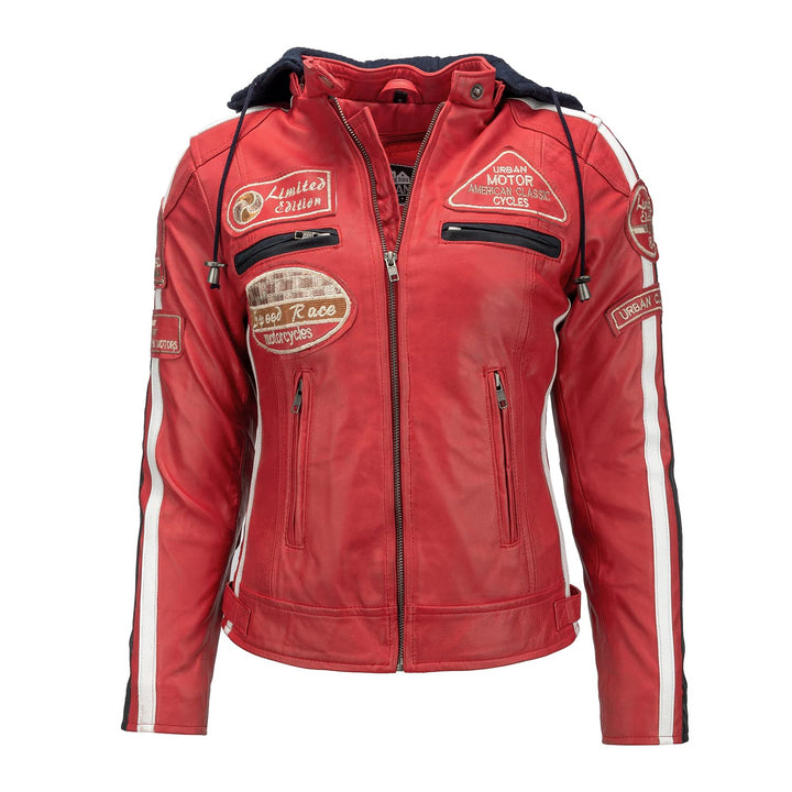 URBAN 5884 Motorradjacke Damen Mit Protektoren, Damenjacke aus Lammleder, Protektoren für Rücken, Sc
