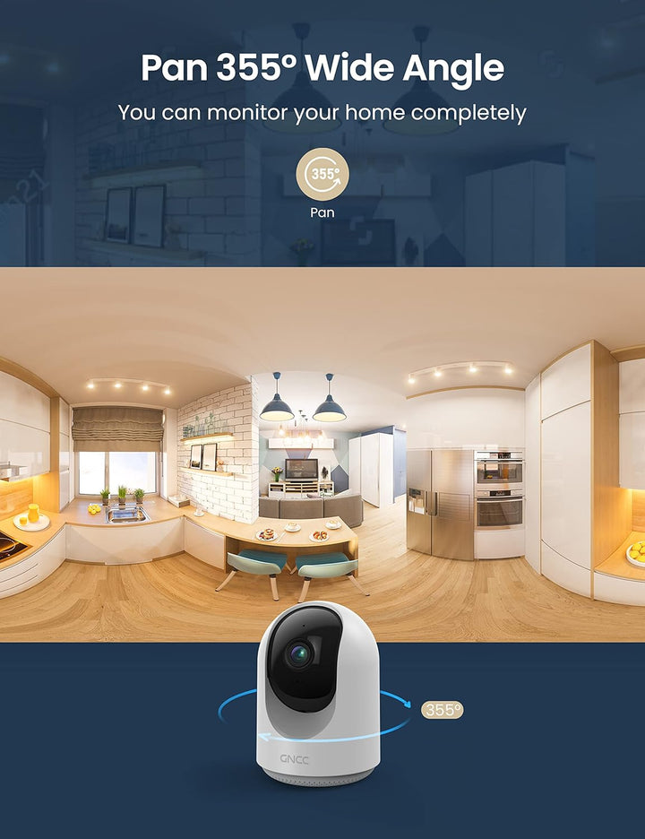 GNCC Überwachungskamera Innen, Hundekamera mit APP Zwei-Wege-Audio, WLAN Kamera Babyphone mit Kamera