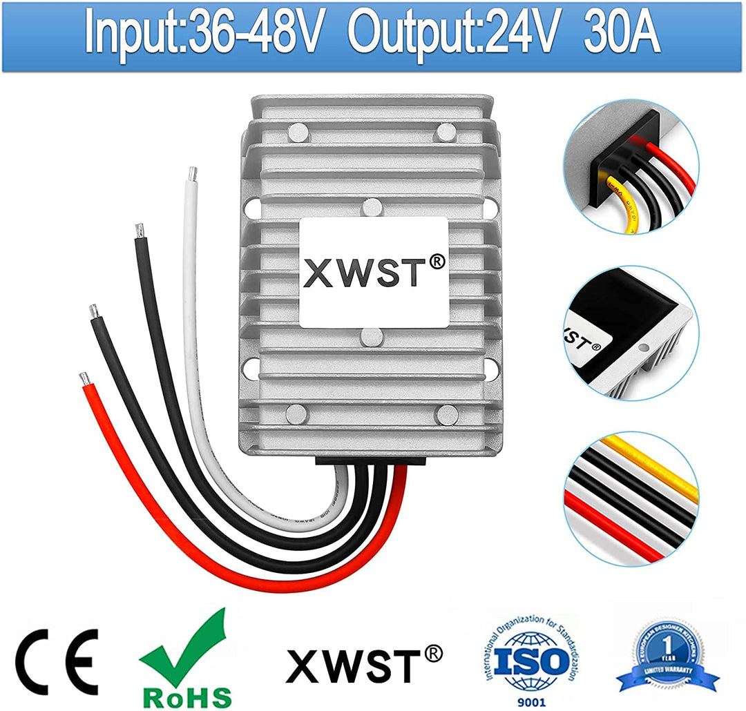 XWST DC DC 36V 48V auf 24V Spannungsregler 30A 720W Wechselrichter 30-60V zu 24V Abwärtstransformato