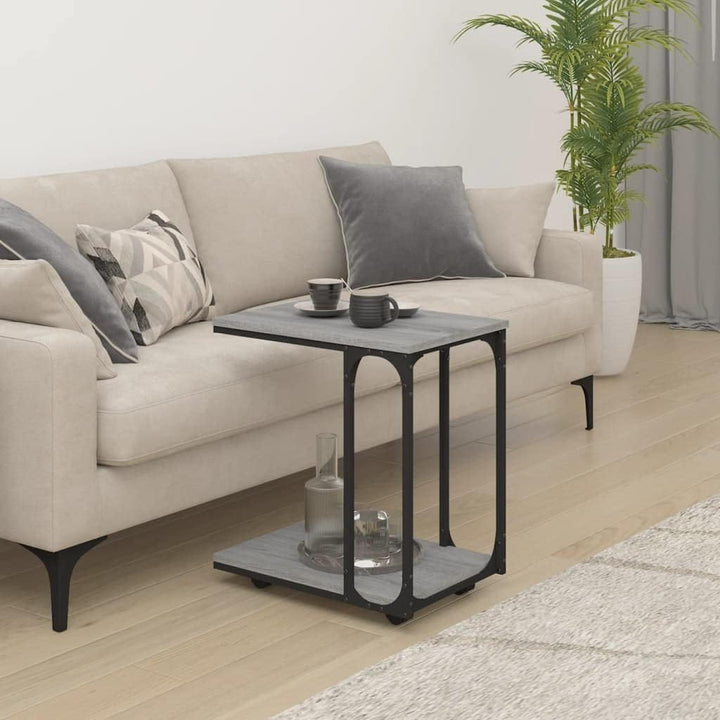 FIRBNUS Beistelltisch mit Rollen Grau Sonoma 50x35x55,5cm Holzwerkstoff Beistelltisch C Form Beistel