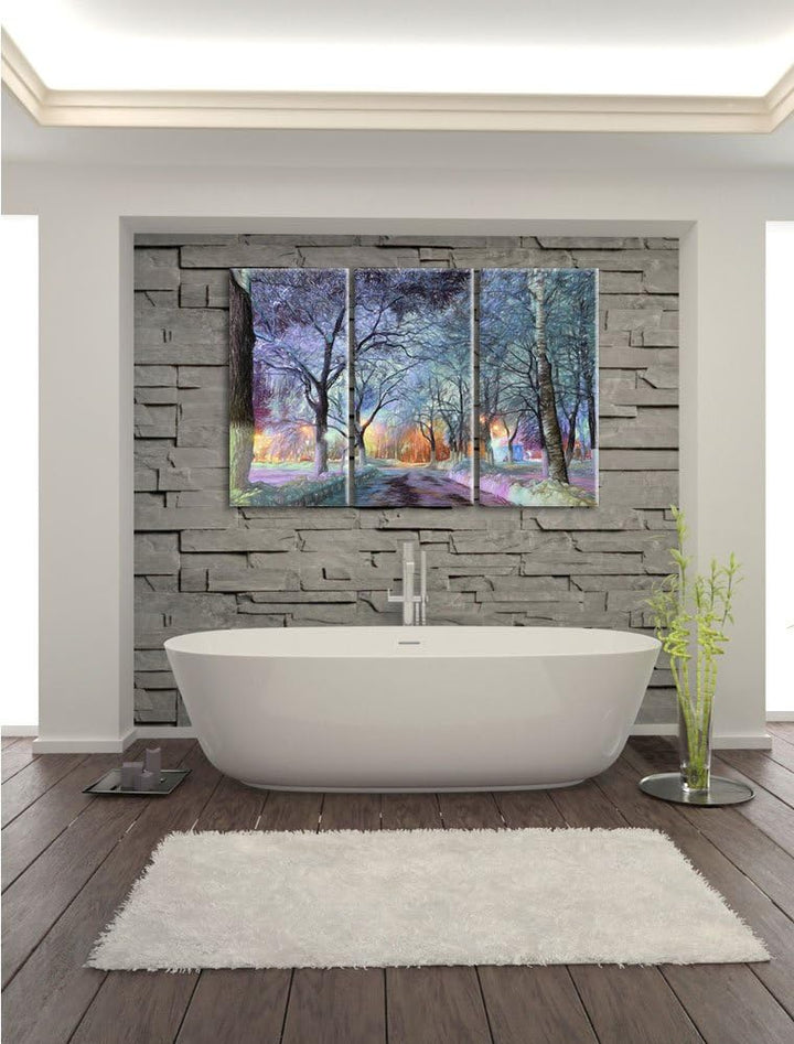Pixxprint Baumallee im Winter Bunstift Effekt 3-Teiler Leinwandbild 120x80 Bild auf Leinwand