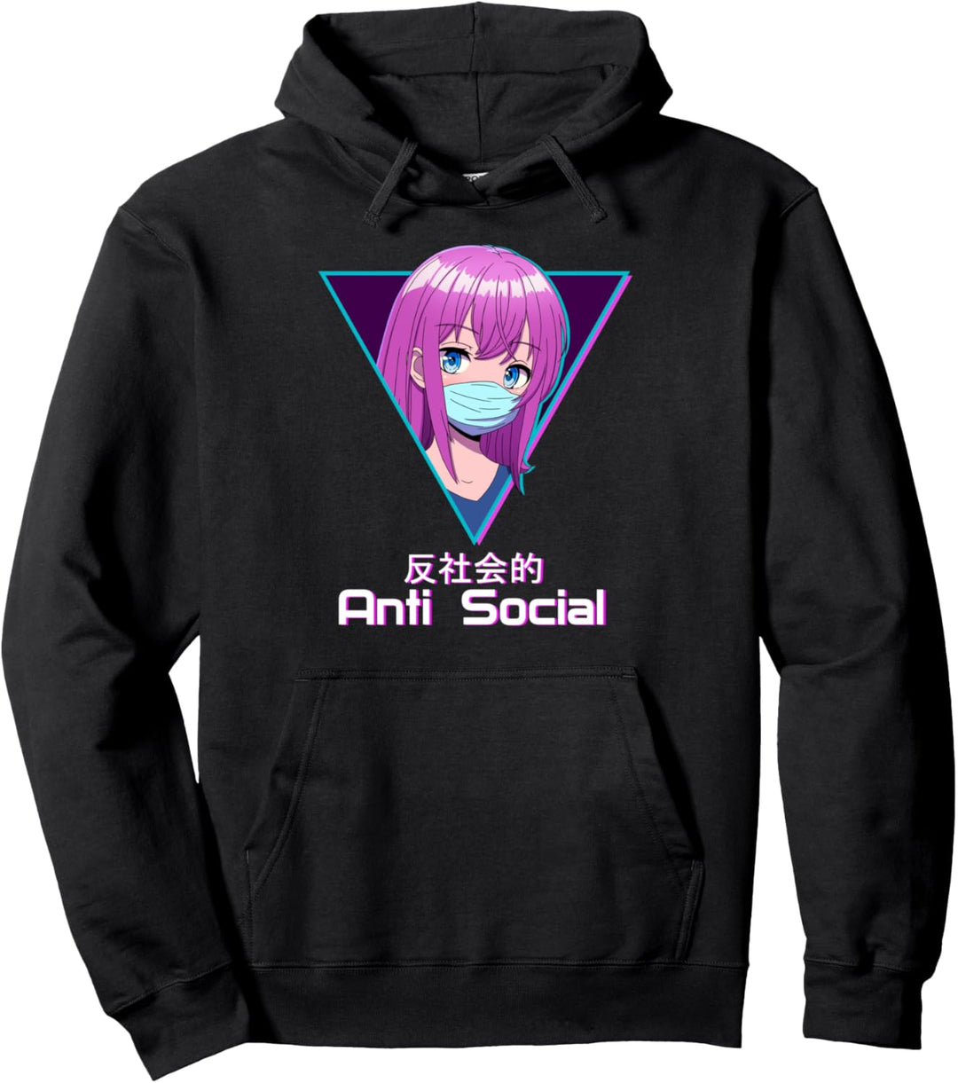 Anti Social Anime Girl Japanese Aesthetic Vaporwave Pullover Hoodie