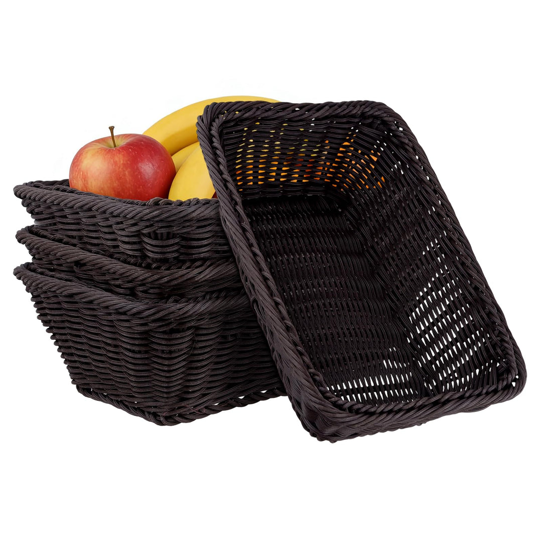 FUNSUEI 4 Stück 30 x 20 x 10 cm Brotkorb Kunststoff, Brotkörbchen Plastik Rechteckig, Rattan Korb Br
