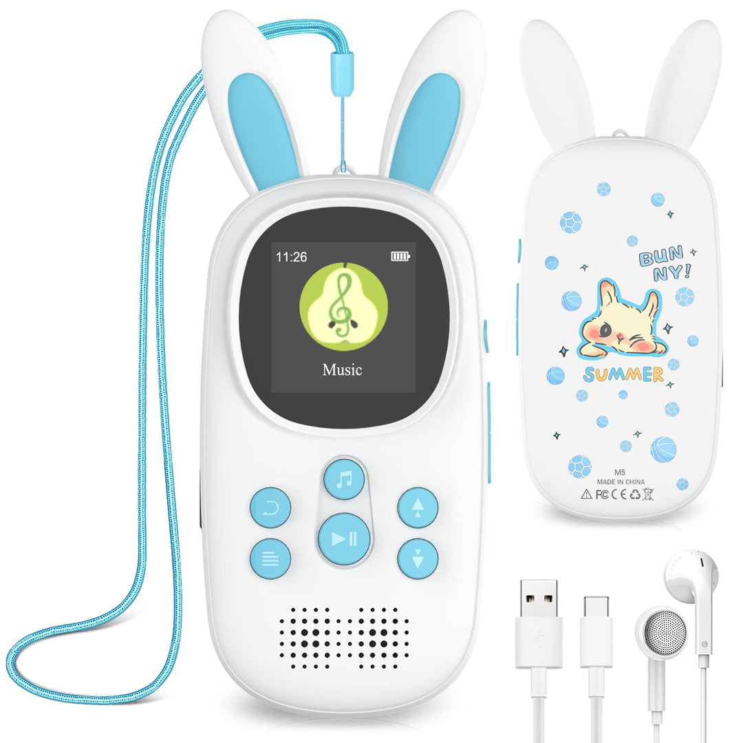 16GB Bluetooth MP3 Player Kinder, Niedlicher Hase Kinder Musik MP3 Player mit Kopfhörer & Lautsprech
