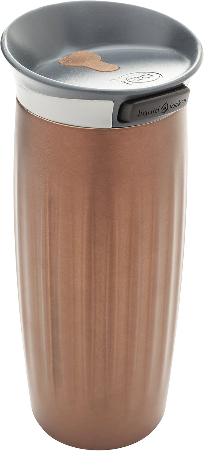 Zak Designs Fluted Stainless Steel Double Wall Vacuum Tumbler with Insulated Button Lid Chestnut, 16
