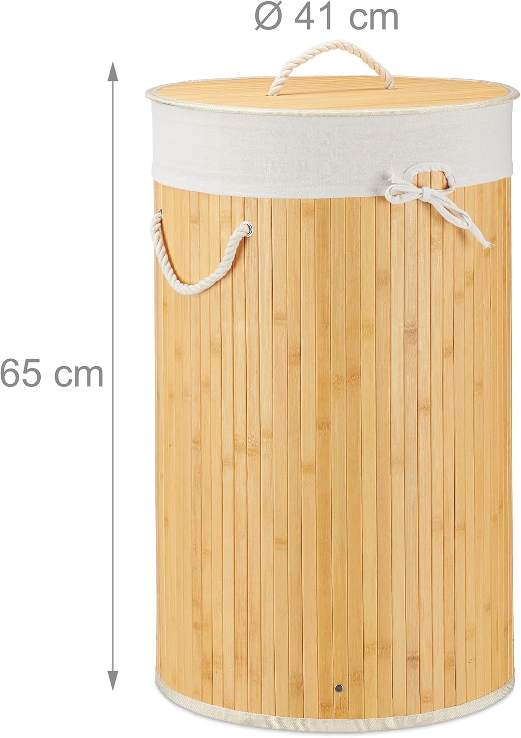 Relaxdays 1 x Wäschekorb Bambus, Faltbare Wäschetonne mit Deckel, Volumen 70 Liter, Wäschesack Baumw
