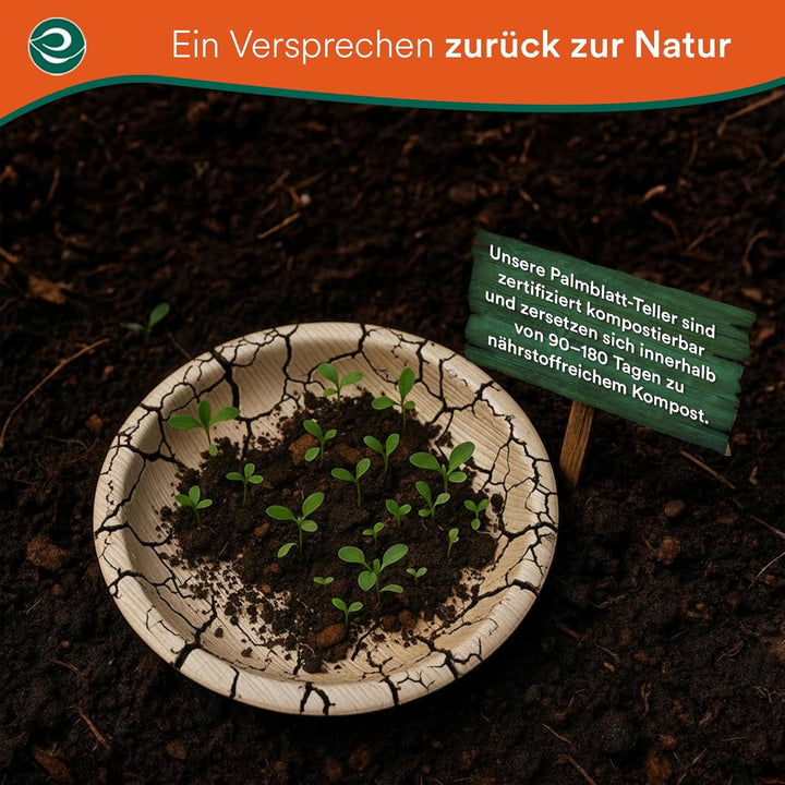 ECO SOUL 100% kompostierbare 15 cm, runde Palmblatt Teller [50 Stück] I Premium Palmblatt Geschir I