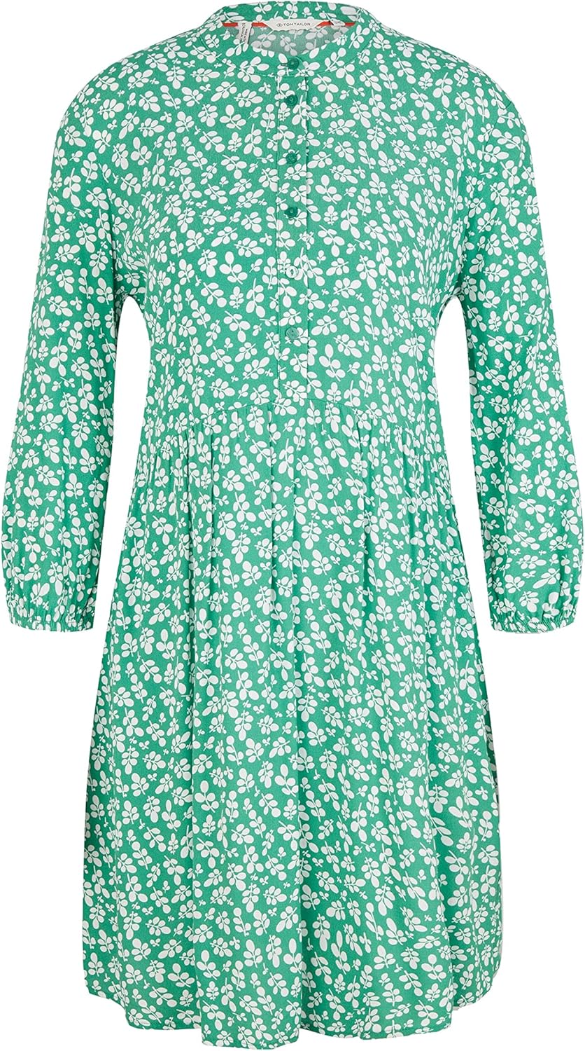 TOM TAILOR Damen dress with pattern and button placket 44 31117 - Green Floral Design, 44 31117 - Gr