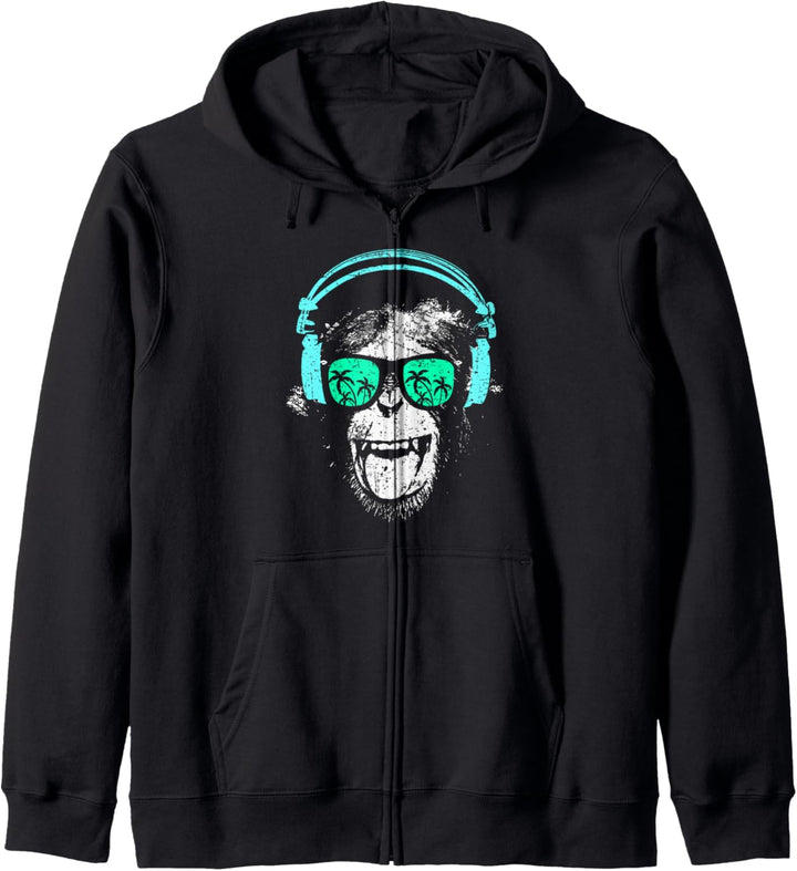 Monkey DJ mit Kopfhörer und Sonnenbrille Geschenkidee Kapuzenjacke
