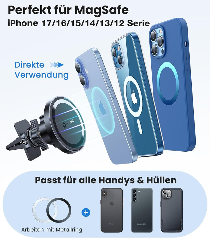 VICSEED Handyhalterung Auto Magnet Lüftung [Starker Magnet mit 12xN55 Magneten] Magsafe Autohalterun