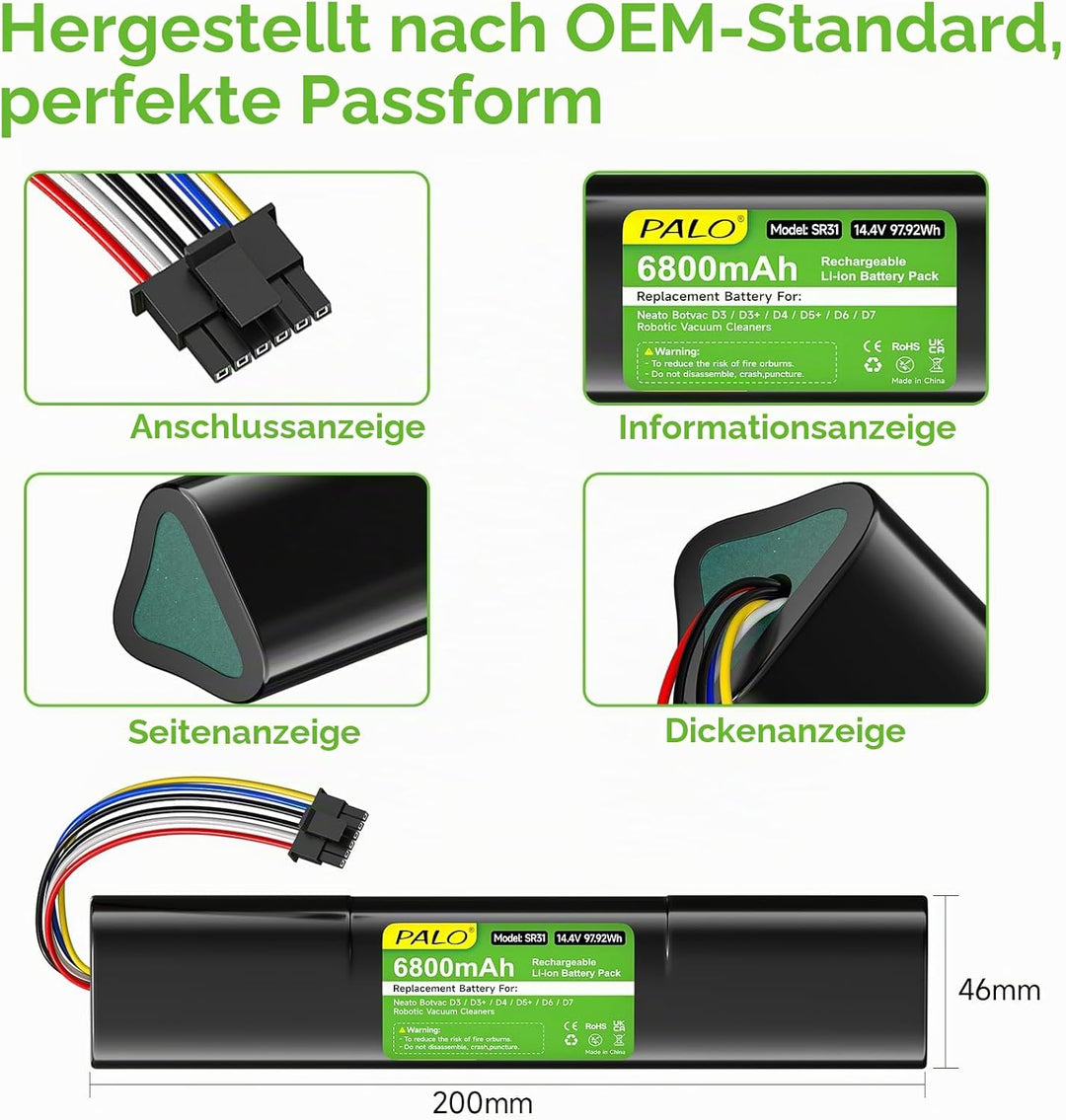 6800mAh Ersatzakku für Neato Botvac Connected D3 D4 D5 D6 D7 D3+ D5+, Neato Botvac D301 D303 D502 D5