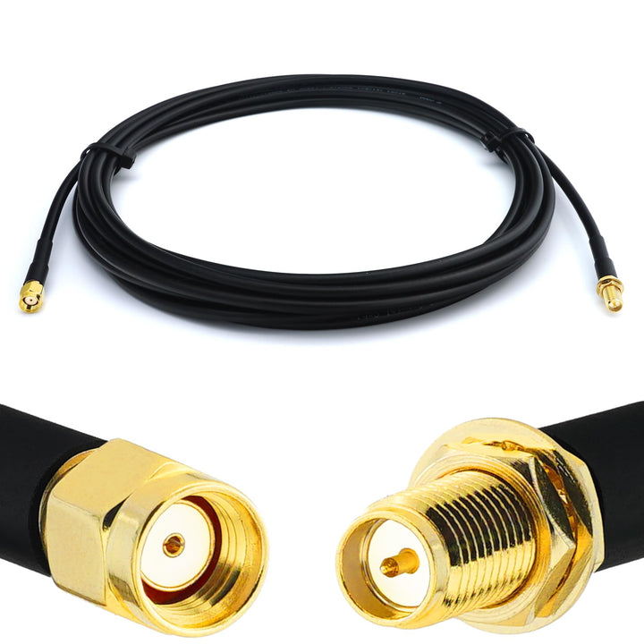 10m RP-SMA Stecker auf RP-SMA Buchse RG58 Koaxialkabel — 10 Meter Verlustarmes Antennenkabel 50 Ohm