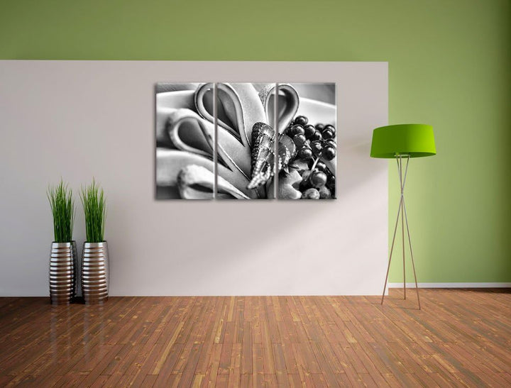 Pixxprint Monocrome, Bunte Obstschale 3-Teiler Leinwandbild 120x80 Bild auf Leinwand